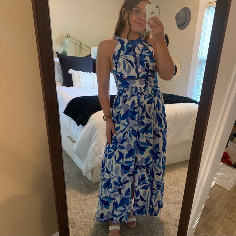 Anthropologie Blue and White Maxi Dress